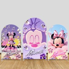 JY1389 Dreamy Purple Minnie Mouse Arch Backdrop Cover, Elastic Fabric Background for Kids & Girly Themed Party