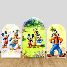 JY1390 Watercolor Mickey & Friends Arch Backdrop Cover, Elastic Fabric Background for Kids & Whimsical Themed Party