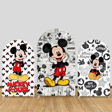JY1391 Retro Comic Mickey Mouse Arch Backdrop Cover, Elastic Fabric Background for Kids & Nostalgic Themed Party