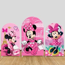 JY1392 Sweet Shopping Minnie Mouse Arch Backdrop Cover, Elastic Fabric Background for Kids & Girly Themed Party