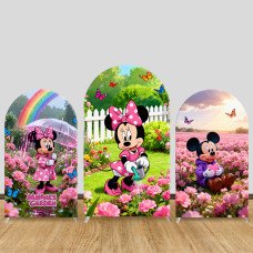 JY1393 Garden Minnie & Mickey Arch Backdrop Cover, Elastic Fabric Background for Kids & Nature Themed Party