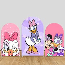 JY1397 Pink & Purple Daisy & Minnie Arch Backdrop Cover, Elastic Fabric Background for Kids & Cute Themed Party