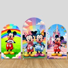 JY1398 Rainbow Castle Mickey & Friends Arch Backdrop Cover, Elastic Fabric Background for Kids & Fantasy Themed Party