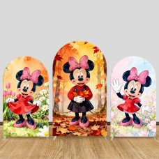 JY1399 Four Seasons Watercolor Minnie Mouse Arch Backdrop Cover, Elastic Fabric Background for Kids & Nature Themed Party