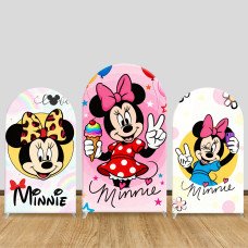 JY1401 Cute Pink Minnie Mouse Arch Backdrop Cover, Elastic Fabric Background for Girls Birthday Party