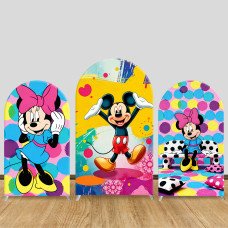 JY1405 Pop Art Mickey & Minnie Arch Backdrop Cover, Elastic Fabric Background for Kids Colorful Party