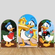 JY1407 Classic Retro Donald Duck Arch Backdrop Cover, Elastic Fabric Background for Kids Vintage Party