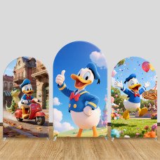 JY1408 Playful Donald Duck Arch Backdrop Cover, Elastic Fabric Background for Kids Colorful Party