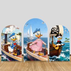 JY1409 Nautical Donald & Daisy Duck Arch Backdrop Cover, Elastic Fabric Background for Kids Adventure Party