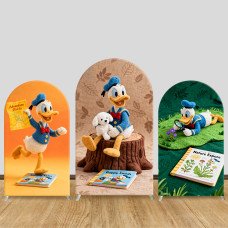 JY1412 Adventure Felt Donald Duck Arch Backdrop Cover, Elastic Fabric Background for Kids Nature Party