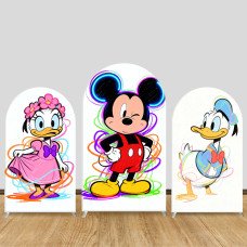JY1413 Neon Graffiti Mickey & Friends Arch Backdrop Cover, Elastic Fabric Background for Kids Modern Party
