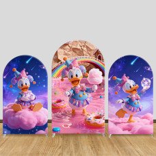 JY1418 Candy World Donald Duck Arch Backdrop Cover, Elastic Fabric Background for Kids Sweet Party