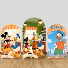 JY1421 Coffee Time Mickey & Friends Arch Backdrop Cover, Elastic Fabric Background for Kids Cozy Party