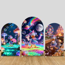 JY1422 Neon Fantasy Donald Duck Arch Backdrop Cover, Elastic Fabric Background for Kids Magical Party