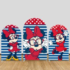 JY1423 Polka Dot & Stripes Minnie Mouse Arch Backdrop Cover, Elastic Fabric Background for Kids Retro Party