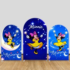 JY1425 Starry Magical Minnie Mouse Arch Backdrop Cover, Elastic Fabric Background for Kids Dreamy Party