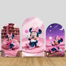 JY1427  Pink Dreamy Minnie Mouse Arch Backdrop Cover, Elastic Fabric Background for Girls Sweet Party