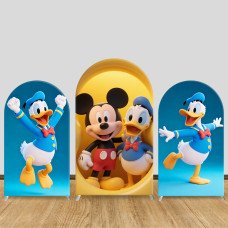 JY1429 3D Mickey & Donald Duck Arch Backdrop Cover, Elastic Fabric Background for Kids Modern Party