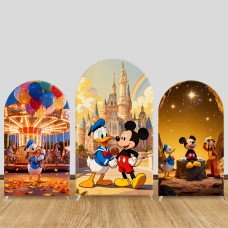 JY1430 Disneyland Mickey & Friends Arch Backdrop Cover, Elastic Fabric Background for Kids Themed Party