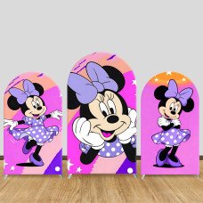 JY1431 Purple Polka Dot Minnie Mouse Arch Backdrop Cover, Elastic Fabric Background for Girls Birthday Party