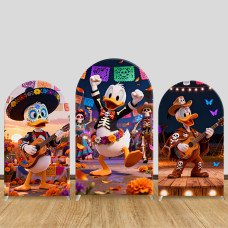 JY1434 Day of the Dead Donald Duck Arch Backdrop Cover, Elastic Fabric Background for Kids Themed Party