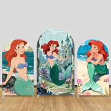 JY1437 Watercolor Little Mermaid Ariel Arch Backdrop Cover, Elastic Fabric Background for Girls Themed Party