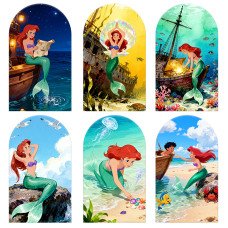 JY1438 Adventure Little Mermaid Ariel Arch Backdrop Cover, Elastic Fabric Background for Kids Fantasy Party