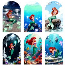 JY1440 Deep Sea Little Mermaid Ariel Arch Backdrop Cover, Elastic Fabric Background for Kids Underwater Party