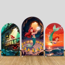 JY1441 Treasure Cave Little Mermaid Ariel Arch Backdrop Cover, Elastic Fabric Background for Girls Fantasy Party