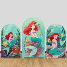 JY1442 Underwater Friends Little Mermaid Ariel Arch Backdrop Cover, Elastic Fabric Background for Kids Cute Party