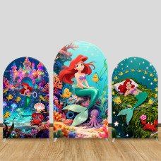 JY1443 Coral Kingdom Little Mermaid Ariel Arch Backdrop Cover, Elastic Fabric Background for Girls Magical Party