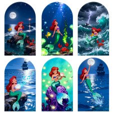 JY1445 Moonlight Voyage Little Mermaid Ariel Arch Backdrop Cover, Elastic Fabric Background for Kids Adventure Party