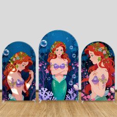 JY1448 Flower Fairy Little Mermaid Ariel Arch Backdrop Cover, Elastic Fabric Background for Girls Themed Party