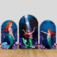 JY1448 Sunken Treasure Little Mermaid Ariel Arch Backdrop Cover, Elastic Fabric Background for Kids Adventure Party