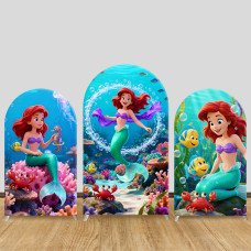 JY1450 Underwater Friends Little Mermaid Ariel Arch Backdrop Cover, Elastic Fabric Background for Girls Birthday Party