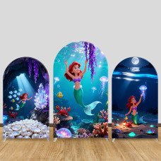 JY1452 Crystal Cave Little Mermaid Ariel Arch Backdrop Cover, Elastic Fabric Background for Girls Fantasy Party