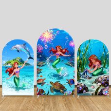 JY1454 Ocean Adventure Little Mermaid Ariel Arch Backdrop Cover, Elastic Fabric Background for Kids Summer Party JY1454 Ocean Adventure Little Mermaid Ariel Arch Backdrop Cover, Elastic Fabric Background for Kids Summer Party