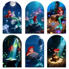 JY1455 Fantasy Underwater Little Mermaid Ariel Arch Backdrop Cover, Elastic Fabric Background for Girls Magical Party
