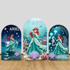 JY1457 Gown Style Little Mermaid Ariel Arch Backdrop Cover, Elastic Fabric Background for Girls Birthday Party