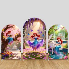 JY1458 Garden Fantasy Little Mermaid Ariel Arch Backdrop Cover, Elastic Fabric Background for Kids Whimsical Party