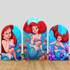 JY1460 Classic Cartoon Little Mermaid Ariel Arch Backdrop Cover, Elastic Fabric Background for Girls Birthday Party