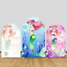 JY1461 Watercolor Dreamy Little Mermaid Ariel Arch Backdrop Cover, Elastic Fabric Background for Kids Magical Party