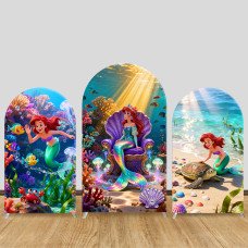 JY1463 Underwater Throne Little Mermaid Ariel Arch Backdrop Cover, Elastic Fabric Background for Girls Themed Party