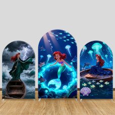 JY1464 Deep Sea Fantasy Little Mermaid Ariel Arch Backdrop Cover, Elastic Fabric Background for Kids Adventure Party