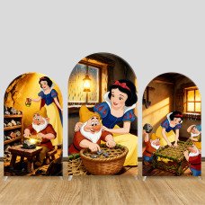 JY1465 Mine Cottage Snow White Arch Backdrop Cover, Elastic Fabric Background for Girls Birthday Party