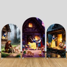 JY1467 Fairy Tale Cottage Snow White Arch Backdrop Cover, Elastic Fabric Background for Kids Themed Party