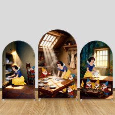 JY1468 Cozy Kitchen Snow White Arch Backdrop Cover, Elastic Fabric Background for Girls Domestic Party