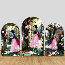 JY1469 Rose Garden Snow White Arch Backdrop Cover, Elastic Fabric Background for Kids Princess Party
