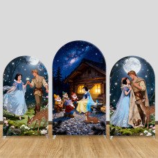 JY1470 Moonlight Forest Snow White Arch Backdrop Cover, Elastic Fabric Background for Girls Themed Party