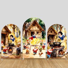 JY1471 Watercolor Fairy Tale Snow White Arch Backdrop Cover, Elastic Fabric Background for Kids Magical Party